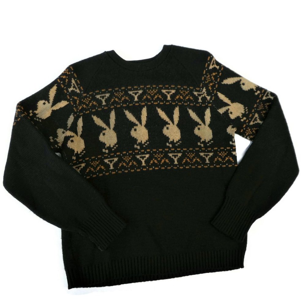 SOLD Vintage 60s Playboy Sweater All Wool Black S - Picture 7 of 11